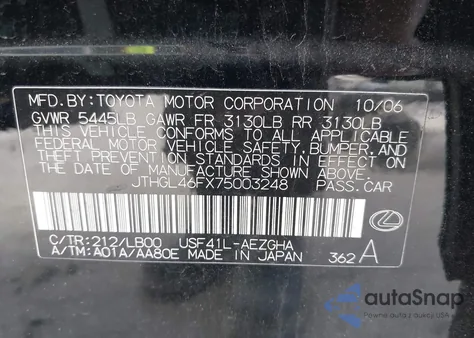 2007 Lexus Ls 460 L from USA, damaged, VIN JTHGL46FX75003248